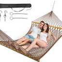 Double Hammock for 2 Person, Handwoven Rope Hammock with Spreader Bar - Indoor & Outdoor Use for Patio, Poolside, Backyard (Brown)