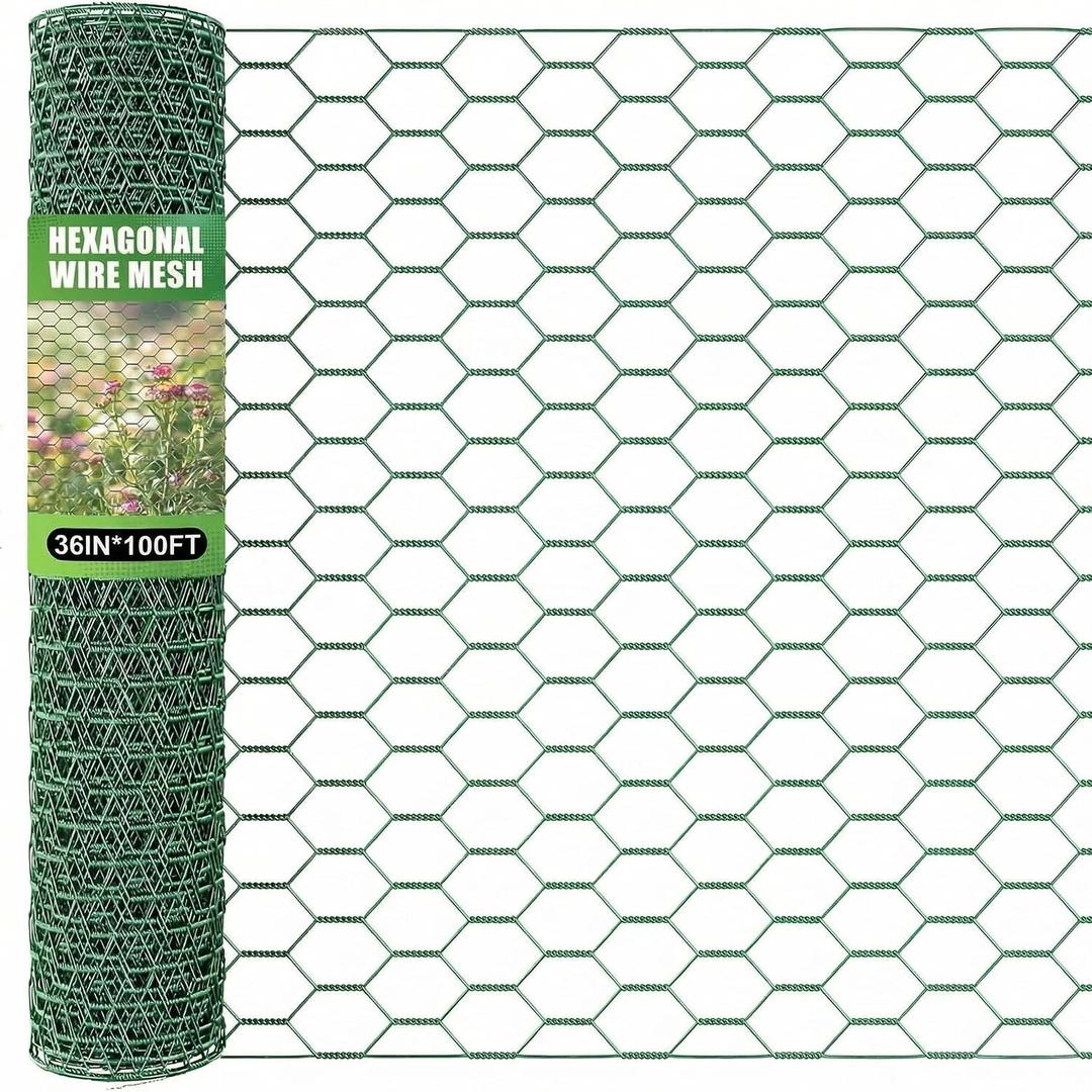 36 x 1200 InchesChicken Wire for Floral Arrangements, Green Chicken Wire, Hexagonal Galvanized Wire Mesh for Poultry Barrier, Flower Arrangement, Crafts and Garden, Green