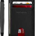 RUNBOX Slim ID Cases Minimalist Front Pocket RFID Blocking Leather Wallets for Men and Women Card Holder Wallets Gifts for men (04-Modern Black)