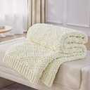 Knitted Weighted Blanket for Adult, Chunky Knit Weighted Throw for Sleep 60"*80" 17lbs, Cooling Breathable Machine Washable Heavy Blanket for Room Decor (Ivory White, Queen)