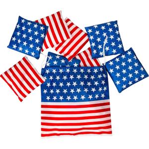 Patriotic Cornhole Stars & Stripes Bean Bags with Drawstring Bag - 6" Bean Bags with 12" Drawstring Bag (Set of 9) - Perfect for Backyard BBQs, Fourth of July Parties, and Other Patriotic Events