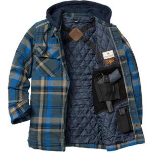 Legendary Whitetails mens Ccw Hooded Flannel Shirt Jacket Polyfill Insulated Quilted Shacket (X-Large, Slate Hatchet Plaid)