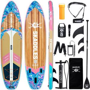 11' Inflatable Stand Up Paddle Board  Extra Wide SUP for Adults & Kids of All Skill Levels, Stable Paddleboard with Pump, Fins, Backpack, Accessories & Waterproof Phone Pouch (Ocean Bloom)