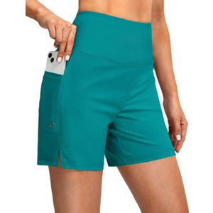 G Gradual Women's 5" High Waisted Swim Board Shorts with Phone Pockets UPF 50+ Quick Dry Beach Shorts for Women with Liner(Aqua Blue, Medium)