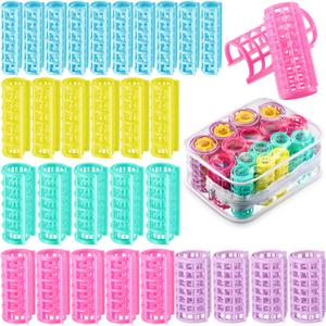 30 Pieces Plastic Hair Rollers - Self-Grip Curlers in 5 Sizes, No Heat Required for DIY Hair Styling and Salon Use