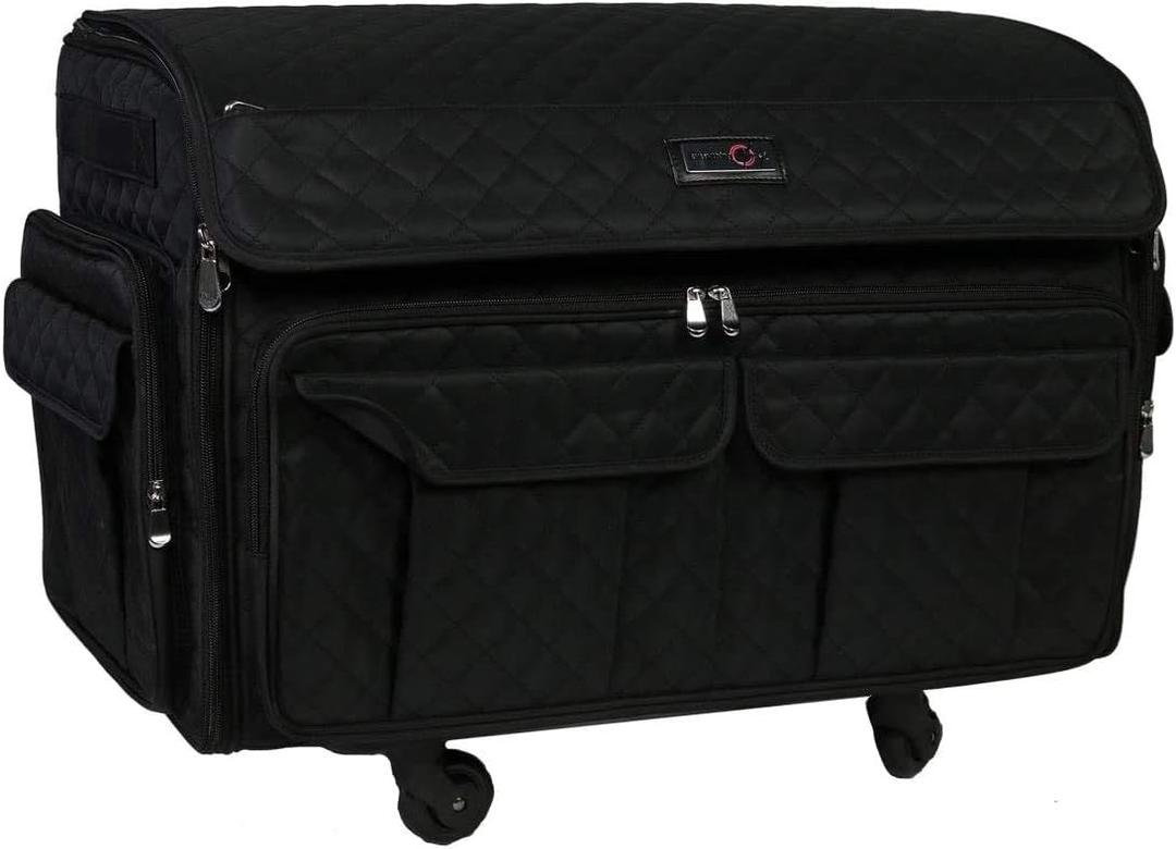 Everything Mary XXL Rolling Sewing Tote, Black Quilted - Rolling Carrying Storage Case for Brother & Singer Machines