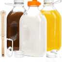 64oz Heavy Duty Glass Milk Bottle with Handle and Airtight Reusable Lids,3Pack Glass Milk Container for Refrigerator,Juice Jugs With 2 Exact Scale Lines