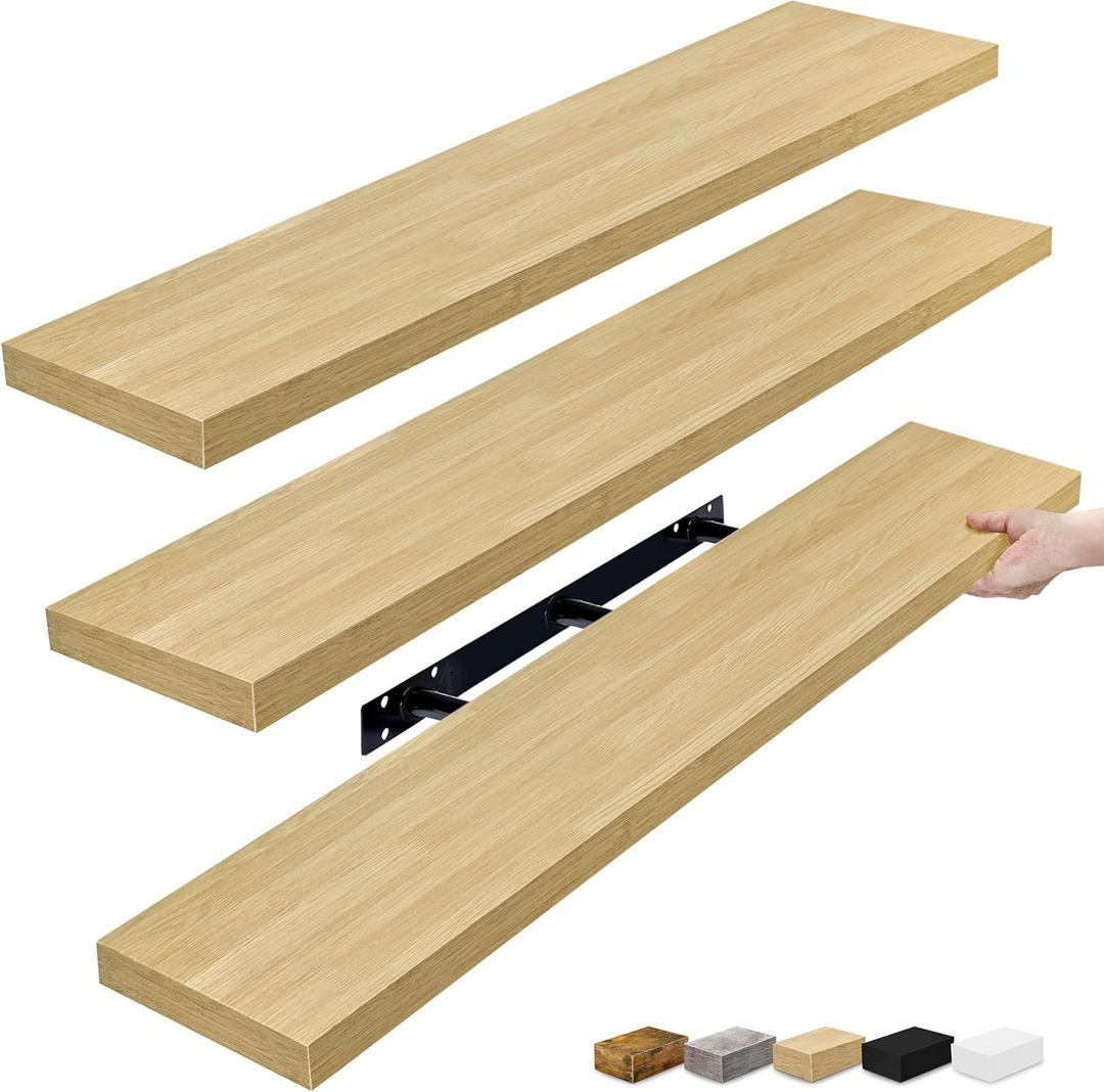 Sorbus Floating Shelves for Wall - 48 Inch Long Bathroom Shelves, Wall Decor for Bedroom, Kitchen, Living Room & Book Storage - Mounted Floating Shelf with Invisible Brackets (Maple Wood, 3 Pack)