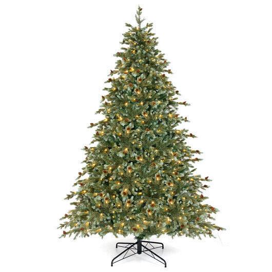 8 Feet Christmas Tree with 8 Lighting Modes and Pine Cones-8 ft - Color: Green -