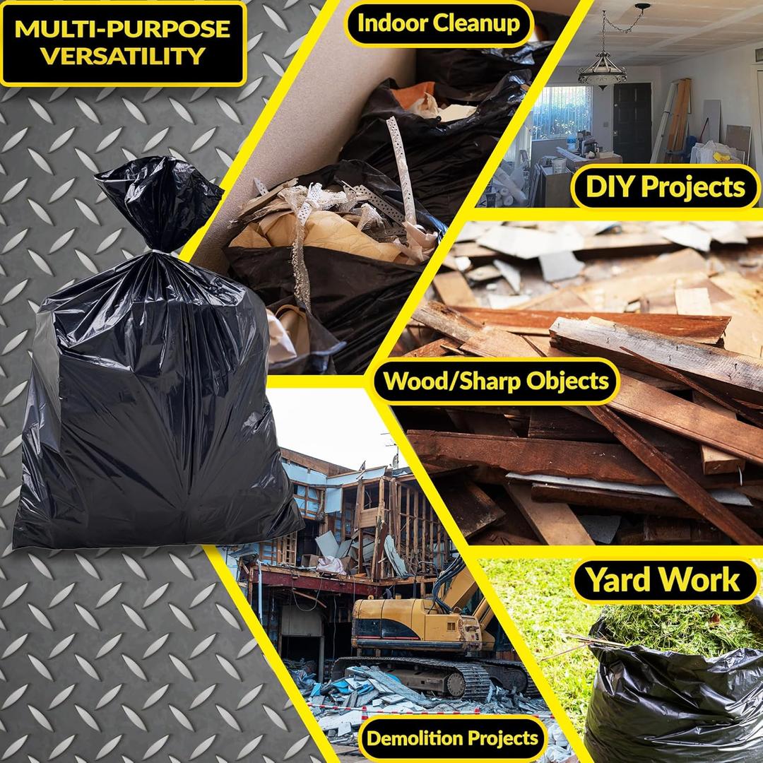 Garbage Bags 55 Gallon | 40 Trash Bags | Heavy Duty | Black Contractor 