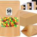 Jetmore 50 Pack Stand Up Pouches, Reusable Bags with Frosted Clear Window, Resealable Bags for Small Business, Brown Paper Bag for Coffee, Tea, Herbs, Spice, Snack, Baked Goods, Sample, Jerky Storage
