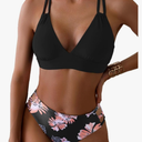 Tainehs Women's Push Up V Neck Bikini Sets Criss Cross Back Two Piece Bathing Suit, Size L