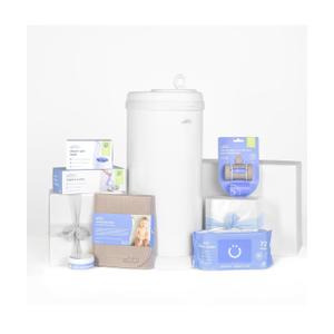 Ubbi Diaper Changing Value Gift Set, Includes White Diaper Pail, Absorbing Gels, Travel Changing Mat, Pail Waste Bags, On-the-Go Waste Sacks & Bag Dispenser, & Baby Wipes, Baby Registry Gift