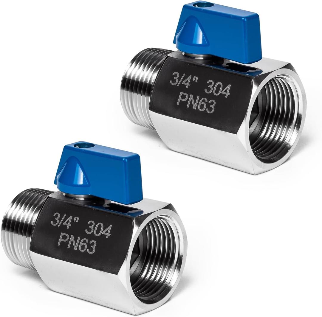 2 Pack 3/4" Mini Ball Valve, 304 Stainless Steel Shut-Off Valve NPT Female x Male Thread Small Valves for Compact Space (2, 3/4 Inch)