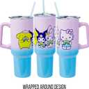 Silver Buffalo Sanrio Hello Kitty and Friends Featuring My Melody, Kuromi, and Pompompurin Rainbow Ombre Stainless Steel Tumbler with Handle and Straw, Fits in Standard Cup Holder, 40 Ounces