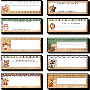 40 Pcs Woodland Friends Nameplate Woodland Animal Alphabet Name Tag Stickers Jungle Safari Forest Cartoon Back to School Self-Adhesive Name Label Decals for Students Teacher Desk Classroom