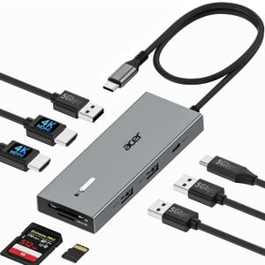 Acer USB C Docking Station Dual Monitor with 2 HDMI, 9-in-1 Laptop Docking Station with 4K@60Hz HDMI, USB A&C 3.0, SD/Micro SD, 100W PD, USB C Dock with Long Cable (4 FT)