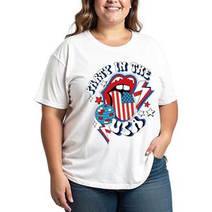 4th of July Shirts Women Plus Size:American Flag Graphic Crew Neck Tees USA Patriotic Higher Quality Short Sleeve T-Shirt. Size L