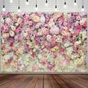 7x5ft Pink Rose Floral Flower Wall Backdrop Girls Wedding Birthday Bridal Shower Kids Portrait Background Photoshoot Cake Table Tea Party Photoshoot Decorations Photo Studio Props