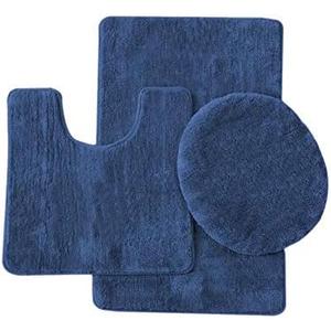 3 Piece Solid Bathroom Rug Set Includes Bath Rug, Contour Mat, and Toilet Lid Cover (Navy Blue) 3 Piece Solid Bathroom Rug Set Includes Bath Rug, Contour Mat, and Toilet Lid Cover (Navy Blue)