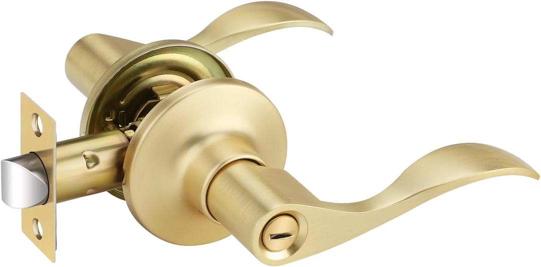 1 Pack Gold Door Handles, Privacy Door Lever for Bedroom Bathroom, Keyless Interior Door Lever with Satin Brass Finish, Right Handing