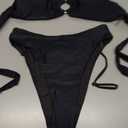 SUUKSESS Women Bandeau O Ring Bikini Sets Tie Back High Waisted 2 Piece Swimsuit (Black, S)