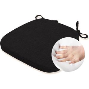 Chair Cushion with Ties for Dining Chair - Memory Foam No Slip Kitchen Chair pad and Dining Room Seat Cushion with Machine Washable Cover [16.5 X 16.2 Inches] - Black