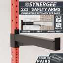 Synergee Safety Arms for Power and Squat Racks. Barbell Spotter Arms Compatible with 2x2, 2x3, and 3x3 Racks. Heavy-Duty Lifting Support for Squats, Bench Press, and Strength Training