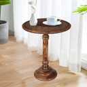 Lightnpro Hand Carved Solid Mango Wood Round Pillar Accent Table - 18" 22" Rustic Farmhouse Side End Table | VintageRustic Boho Nightstand for Living Room, Bedroom & Entryway, 18x22 Inches