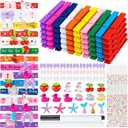 DIY Cheer Pin Kit for Girls, 50 Colored Wooden Clothespins with Mini Charms & Beads, Volleyball Clips and Spirit Pins for Team Gifts