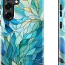 Esdot for Samsung Galaxy S25 Case,Aesthetic Vintage Blue Leaves Wildflower Girly Shell,Compatible with Magsafe,Trendy Unique Retro Western Protective Slim Silicone Phone Cover for Women Girls