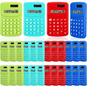 LEIFIDE 24 Pack Pocket Calculator Small Bulk Basic 4 Function Calculator 8 Digit Display Battery Powered for Desktop Home Office School Student Kids(Classic Colors)