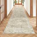 Kitchen Runner Rug Non Slip - 2.5 x 8 Runners for Hallways, Entryway, Bedroom, Washable Runner Rugs for Bathroom, Laundry Room, Low Pile Soft Vintage Area Rug(2.5'x8', Brown/Ivory)