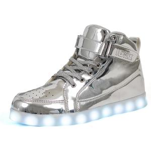 IGxx LED Light Up Shoes for Men USB Recharging High Top LED Sneakers Women Kids (10 Women/9.5 Men, Silver)