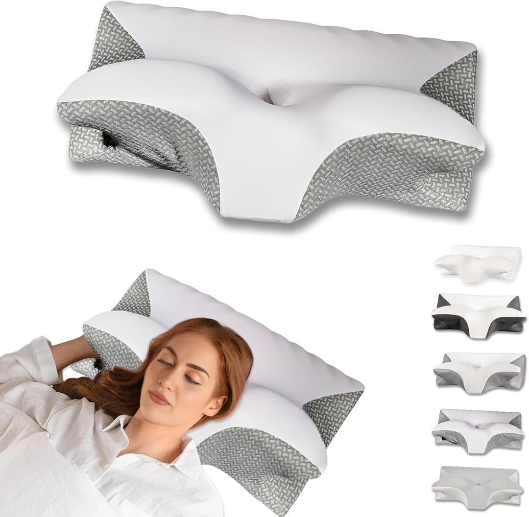 Cervical Pillow for Neck Pain Relief, Ergonomic Contour Orthopedic Pillow for Sleeping Shoulder Pain & Support, Cozy Memory Foam Ice Feel Neck Pillow for Side Back Stomach Sleeper(Dark Grey)