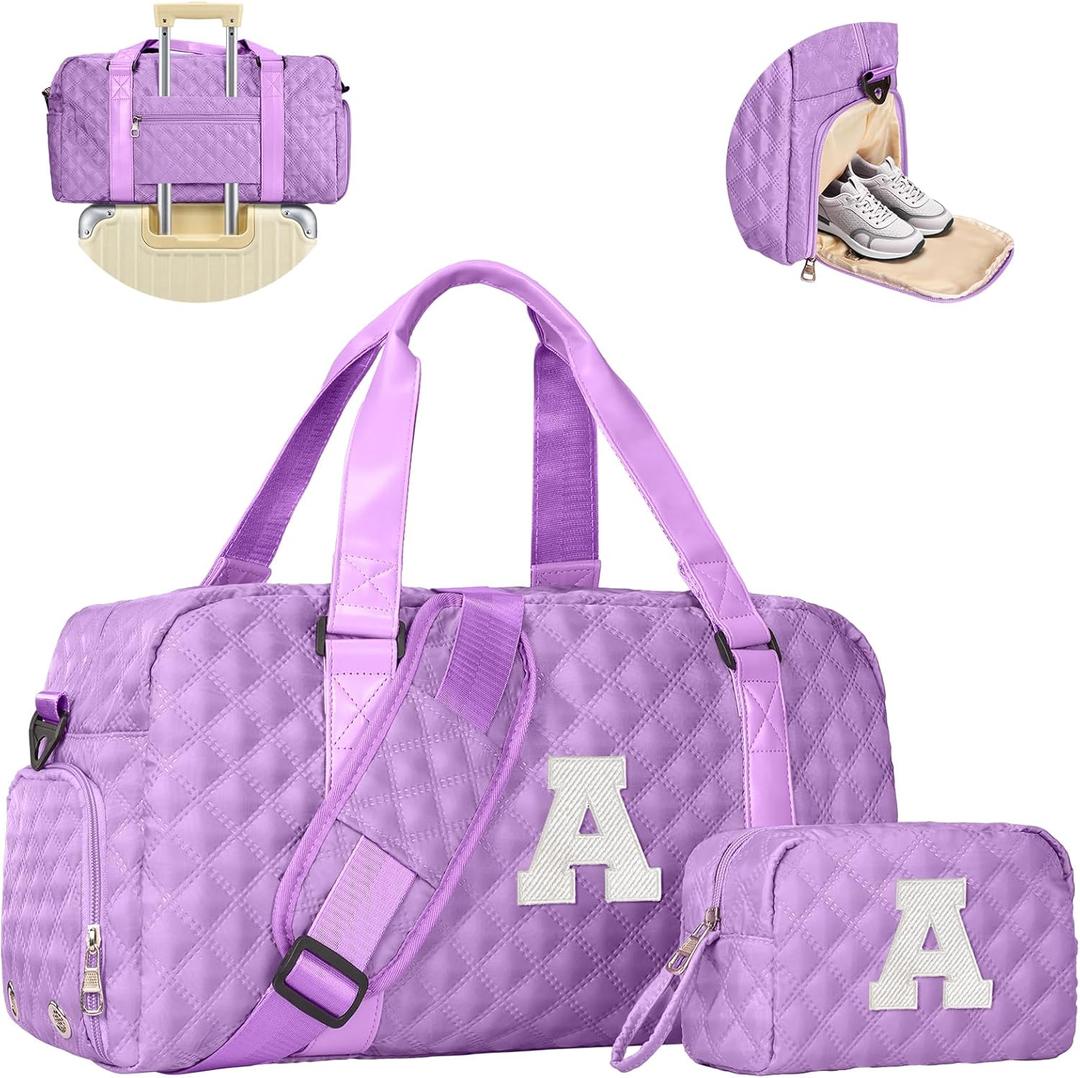 Easter Basket Stuffers, Dance Cheer Duffle Bag Women Girls Gift: Personalized Weekender bag, Cute Gym Sports Bag with Shoe Compartment, Gymnastics Bags, Birthday Gifts for Women Teenage Kids (purple)