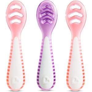 Munchkin Gentle Dip Baby Spoons for Self Feeding and Baby Led Weaning, 3 Pack, Pink/Purple