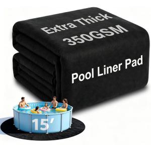 AHEONLAR 15FT Pool Liner Pad 350G/M Thicker, Black Pool Pads for Above Ground Pool, Heavy Duty Round Pool Liner Pad Geotextile Material Pool Liner Puncture-Proof Pool Bottom Padding(15'Round)