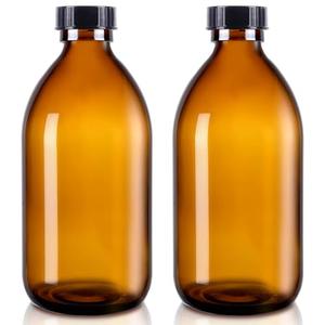 2 Pack,16 OZ Amber Glass Bottles Boston Round Sample Refillable Bottles with Black Caps, Perfect Glass Containers for kombucha, Secondary Fermentation,Storing condiment,Homemade Essential Oils