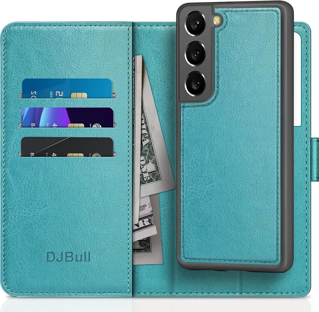DJBull 2-in-1 Detachable for Samsung Galaxy S22 5G Wallet case with Credit Card HolderRFID Blocking,Flip Folio Book PU Leather Protective Cover Women Men for Samsung S22 Phone case Blue Green