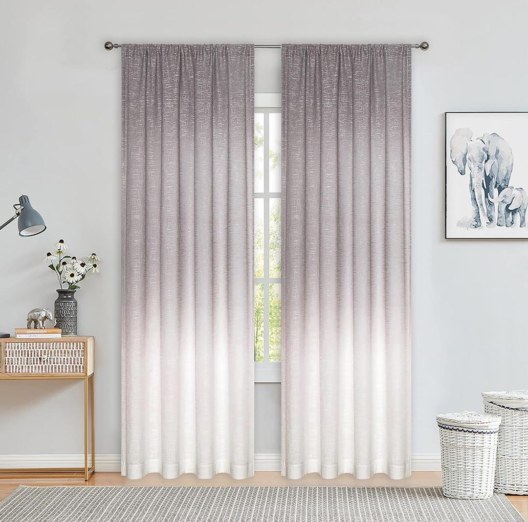 Vision Home Purple Ombre Window Curtains Linen Texture Gradient Light Filtering Semi Sheer Curtains 84 inch Length for Living Room Bedroom Rod Pocket,Cream White to Lavender,50" Wx84 L Each,2 Panels