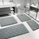 YIHOUSE Bathroom Rug Set 5 Piece, Soft Non Slip Memory Foam Bath Mat, Machine Wash Bathroom Mat Set, Water Absorbent Bath Mats for Toilet and Floor (Light Grey)