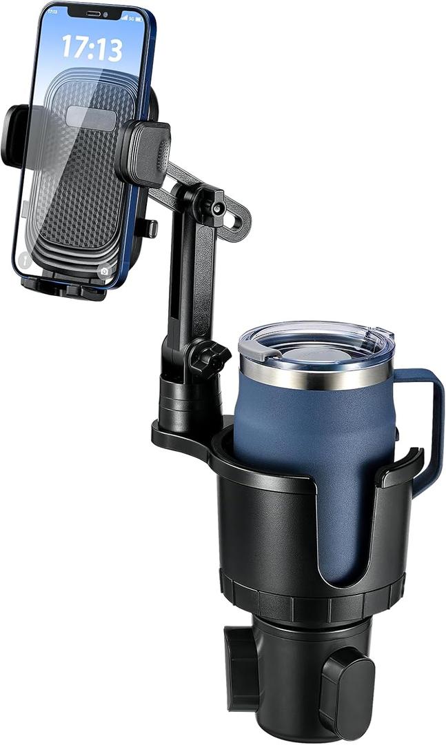 This Hill 2-in-1 Car Cup Phone Holder Expander with Adjustable Base, 360 Rotation, Compatible with iPhone, Samsung & All Smartphones up to 7" (Black)