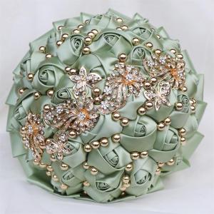 Bridal Wedding Bouquet Round Holding Bouquet Throw Toss Artificial Rose Flower Bunch for Bride Bridesmaid Wedding Quinceanera(Sage Green, 9.4")