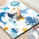 Premium Foam Baby Play Mat 50x50  Removable & Machine Washable Cover, Extra Thick Padding Playpen Mat, Non-Slip Crawling Mat, Easy to Clean for Infants, Toddlers & Babies (Ocean Friends)
