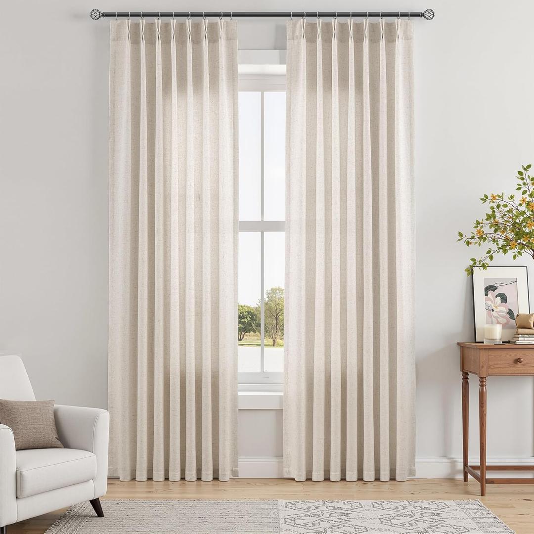 Ivory White Pinch Pleated Linen Curtains 84 Inches Long for Bedroom Farmhouse Modern Semi Sheer Drapes with Rod Pocket Hooks Light Filtering Window Treatments for Living Room Laundry Room 40x84 Inch