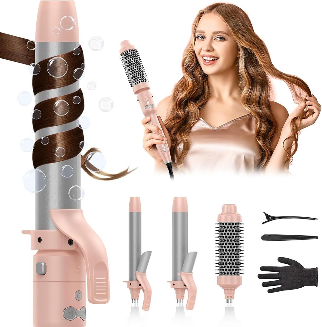 Rotating Curling Iron Set, Automatic Curling Wand for Long Hair, Easy to Use Hair Curler Get Effortless Beach Waves, 3 Sizes Ceramic Barrel 1/1.25/1.5 Inch to 410F with Home Button, Dual Voltage