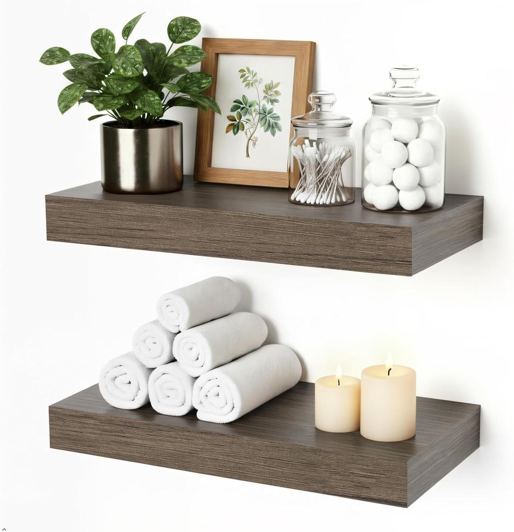 Floating Shelves for Wall, Bathroom Shelves Over Toilet, Wall Shelves & Book Shelf, Hanging Shelf, Modern Wooden Wall-Mounted Samll Floating Shelves, 12x7x1.5 in (Smoke-Gray, Set of 2)