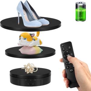 Remote Motorized Rotating Display Stand, Electric Rotating Platform with 5.74/7.08/8.66in Replacement Covers, 3 in 1 Turntable with Rechargeable Battery for Live Streaming Video Shoot Photography