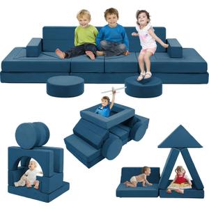 22Pcs Modular Kids Play Couch - Kids Couch for Playroom Bedroom Living Rooms Toddler Sofa for Inspiring Child CreativityChildren Convertible Foam Sofa (Blue)